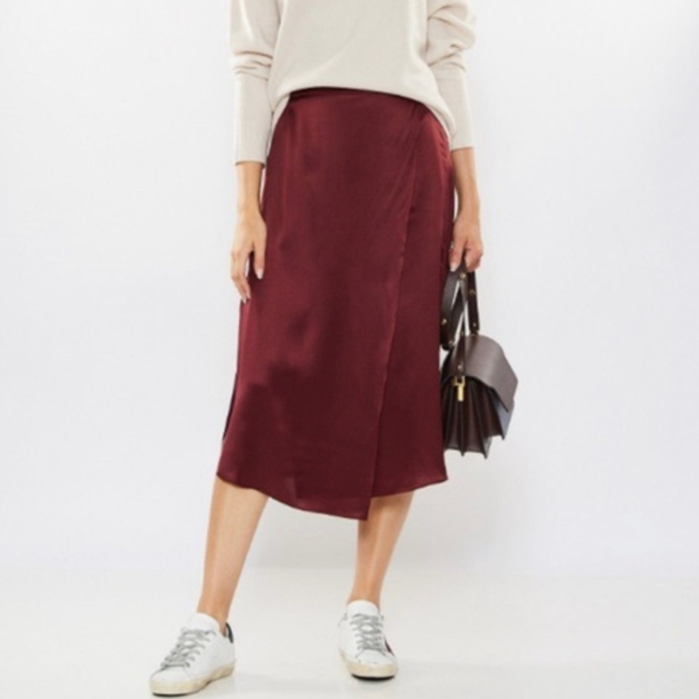 Vince 100% silk satin midi skirt, size small, NWT.